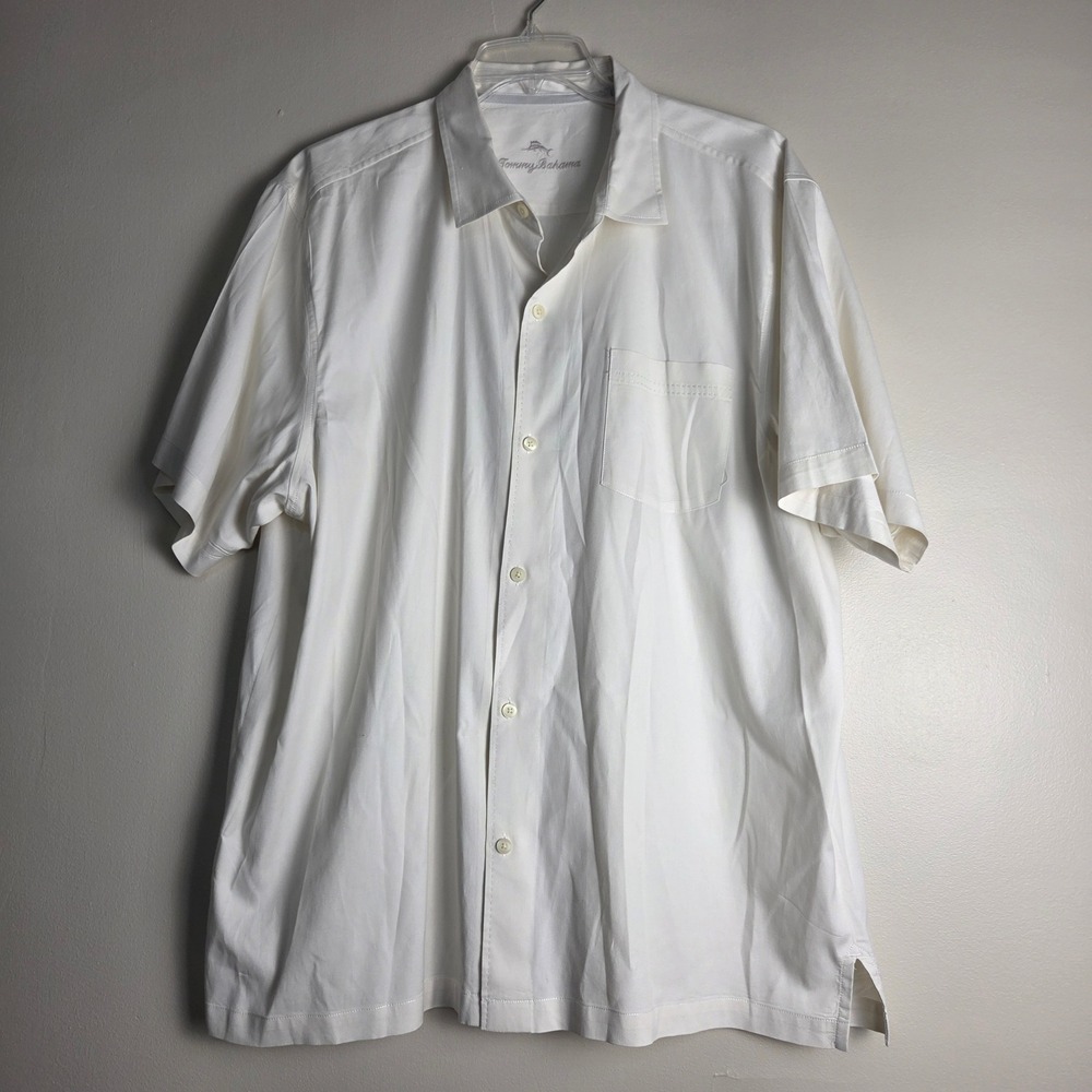 Tommy Bahama White Silk Blend Short Sleeve Button Front Camp Shirt Mens XXL
